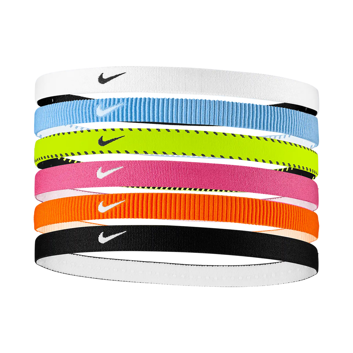 Nike Flex Classic Headbands bandeaux pour cheveux (pqt de 6) - Volt / Vivid Pink / White
