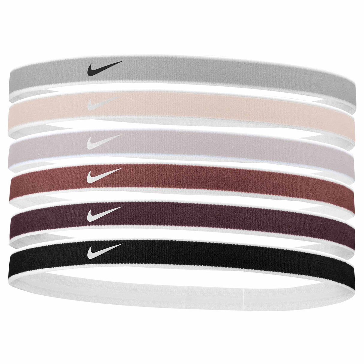 Nike Tipped Swoosh 6 Pk Headbands - Sail / Light Orewood Brown / Black