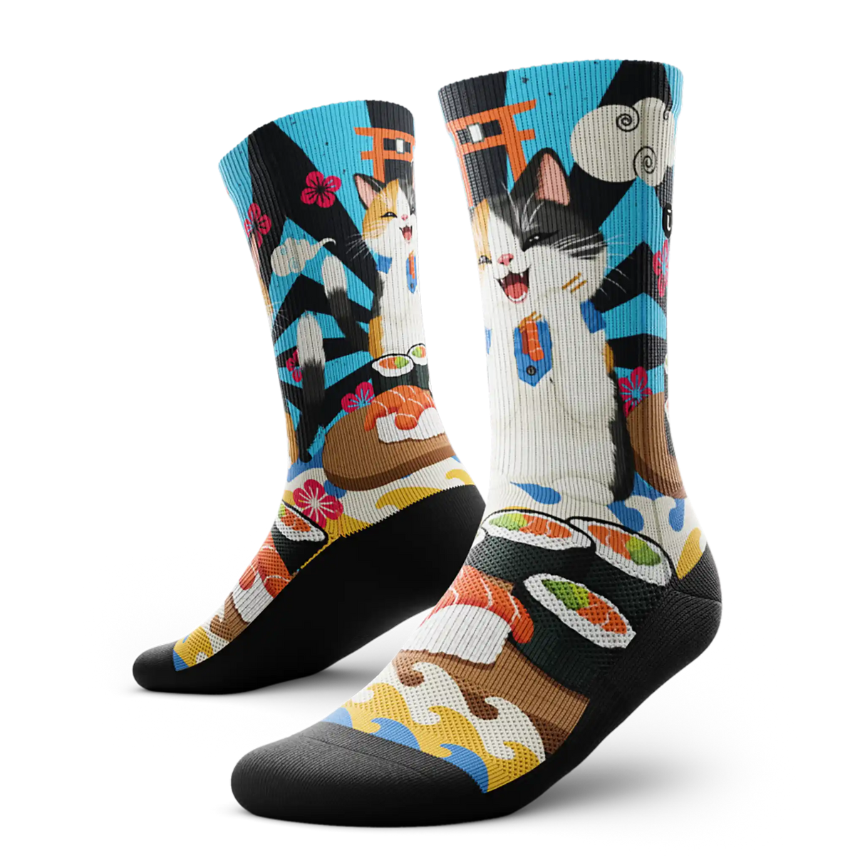 Outway Sushi Purrfection Crew Chaussette de course à pied unisexe - Bleu / Noir