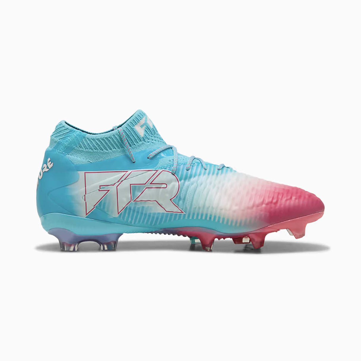 Puma Future 8 Ultimate Re-Charge FG crampons de soccer lateral - Hero Blue / Sunset Pink / Garnet Rose