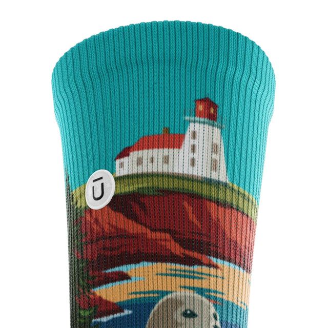 Outway Prince Edward Crew unisex running sock - Blue / Beige - cuff close-up