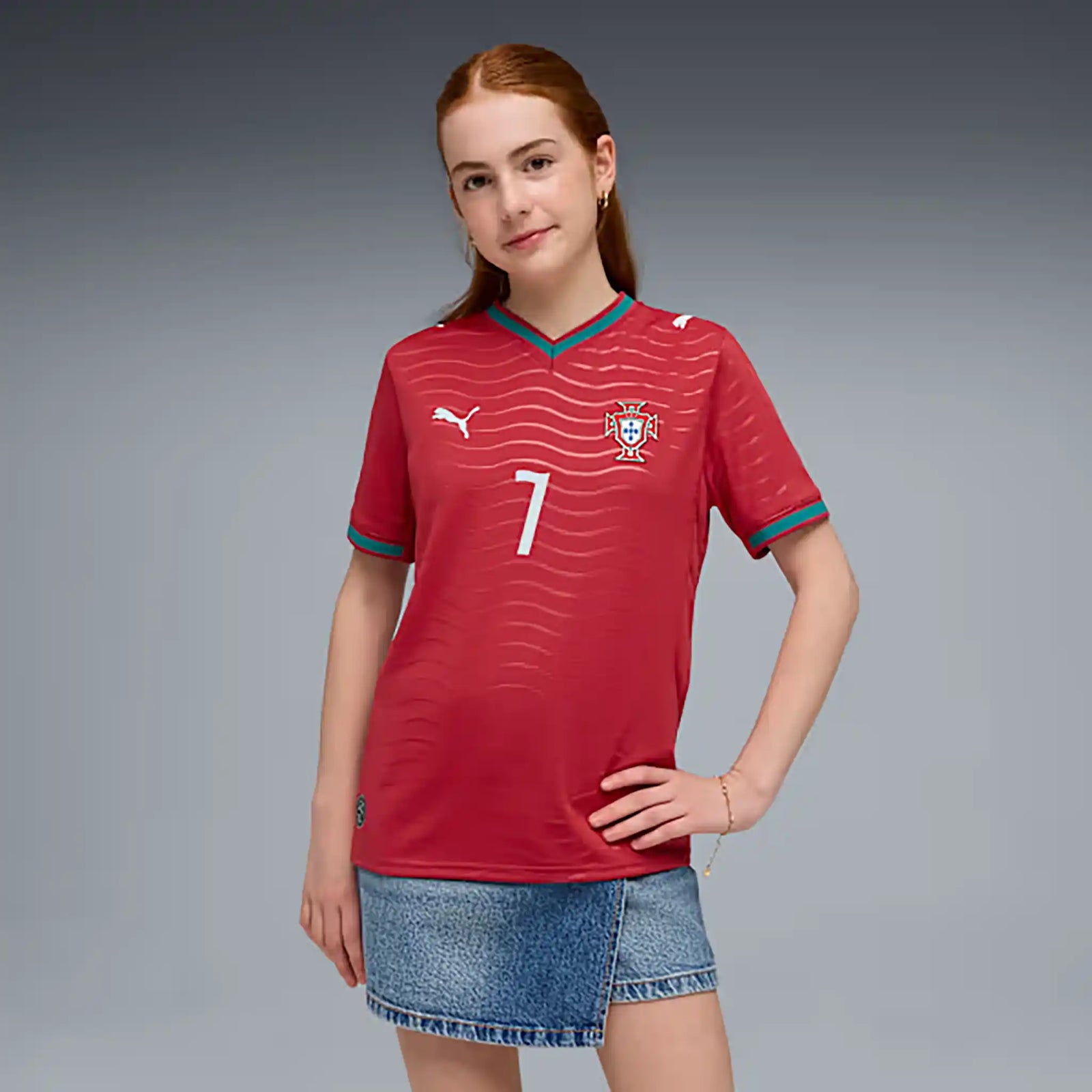 Maillot Portugal FPF domicile 2026 Cristiano Ronaldo PUMA enfant - Club Red / Green Lagoon