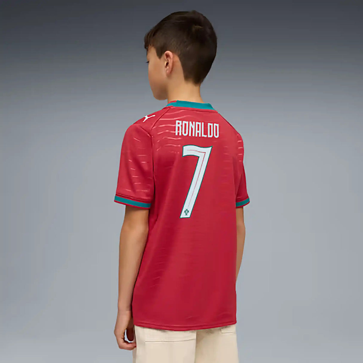 Maillot Portugal FPF domicile 2026 Cristiano Ronaldo PUMA enfant - Club Red / Green Lagoon