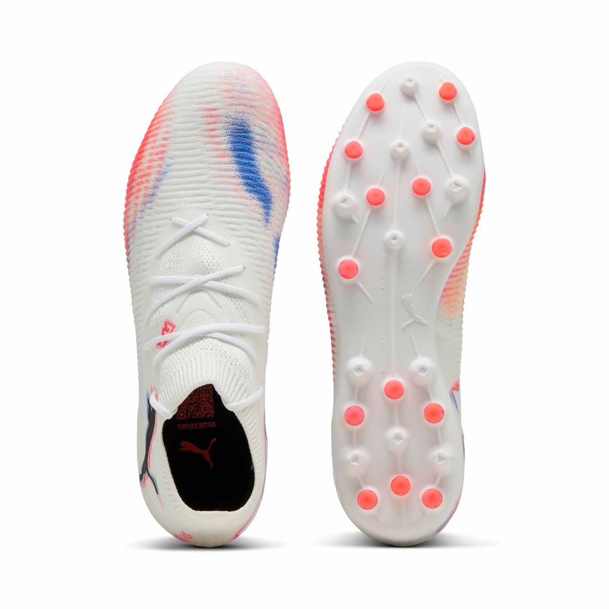Puma Future 8 Match MG Soccer Cleats - Puma White / Puma Black / Glowing Red