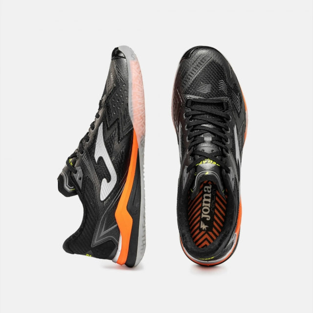 Joma Regate Carbon chaussure de futsal intérieur noir et orange pour homme / Joma Regate Carbon indoor futsal shoe black and orange for men