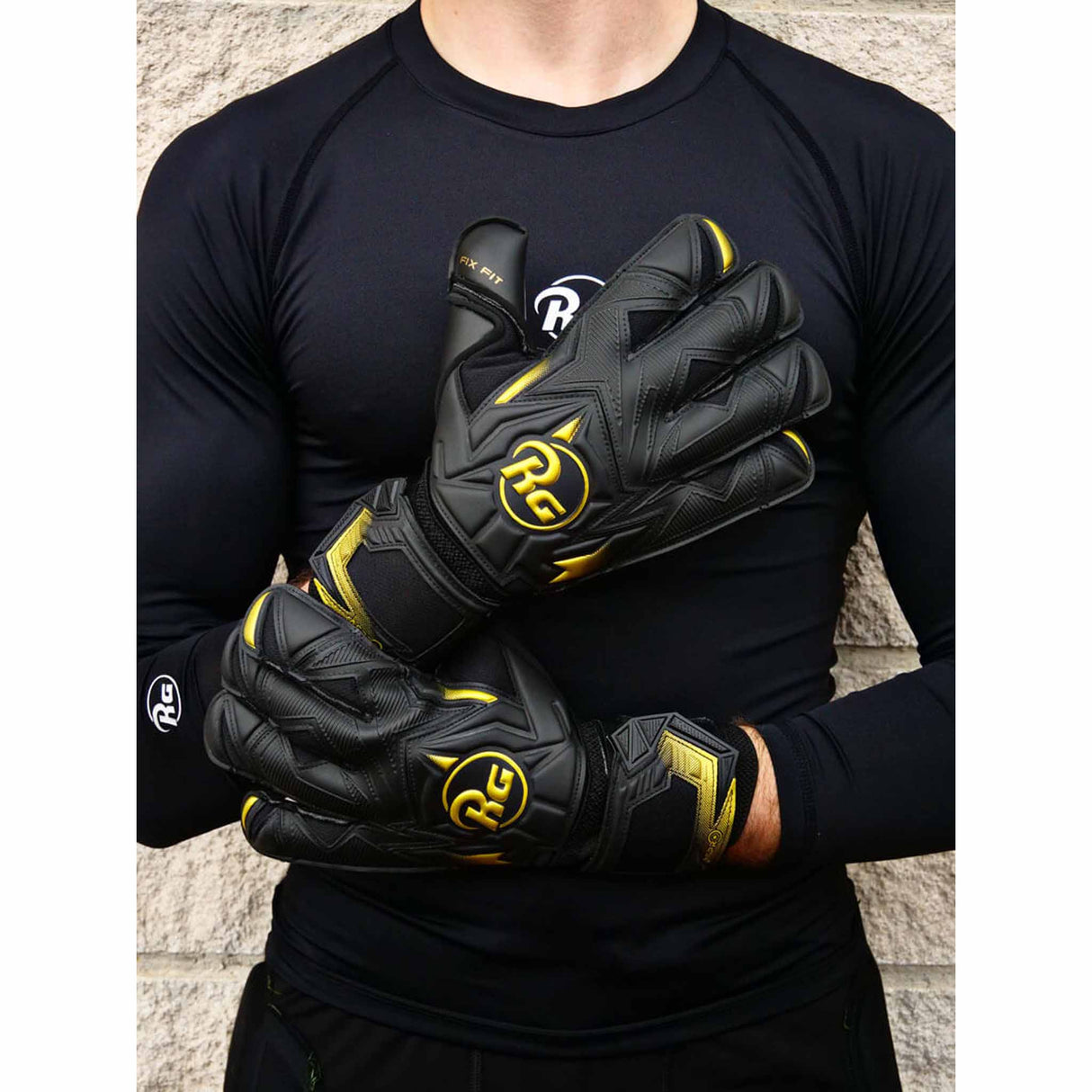 RG Aspro Blackout gants de gardien de but de soccer - Noir / Or