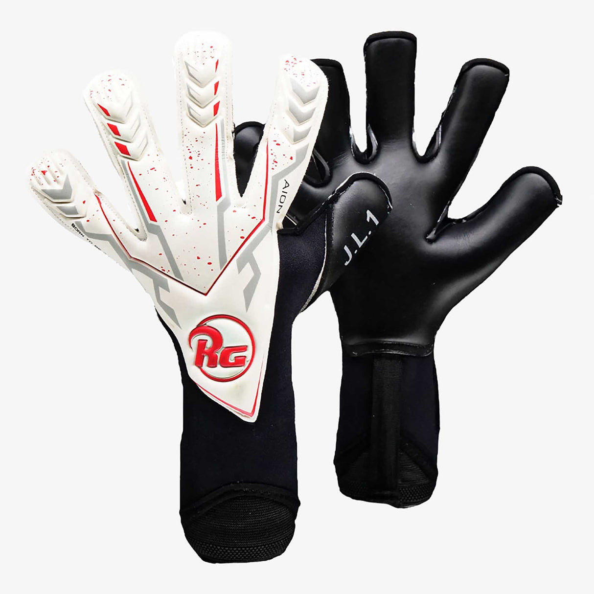RG Goalkeeper Gloves Aion gants de gardien de but de soccer paire - Blanc / Gris / Rouge