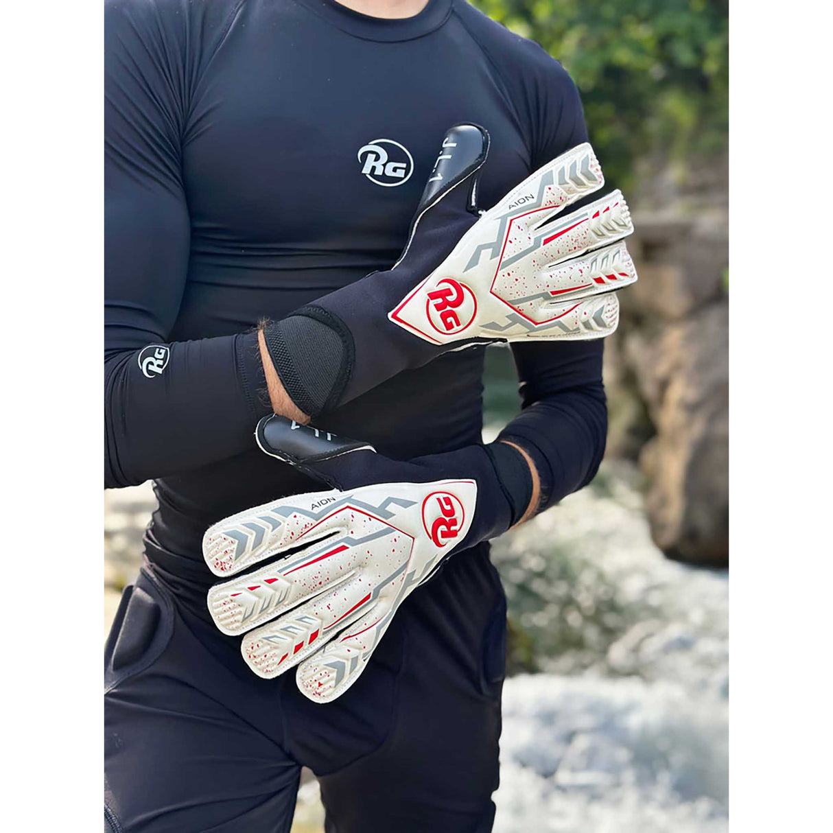 RG Goalkeeper Gloves Aion gants de gardien de but de soccer - Blanc / Gris / Rouge