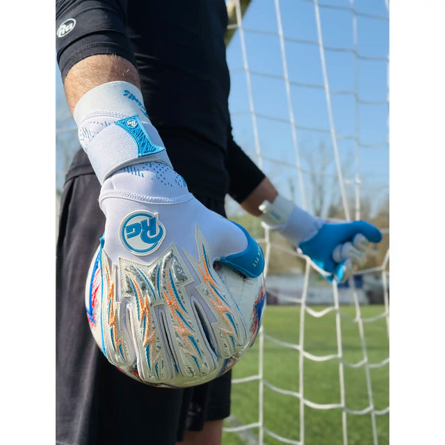 RG Goalkeeper Gloves Tuanis gants de soccer - White / Cyan Blue