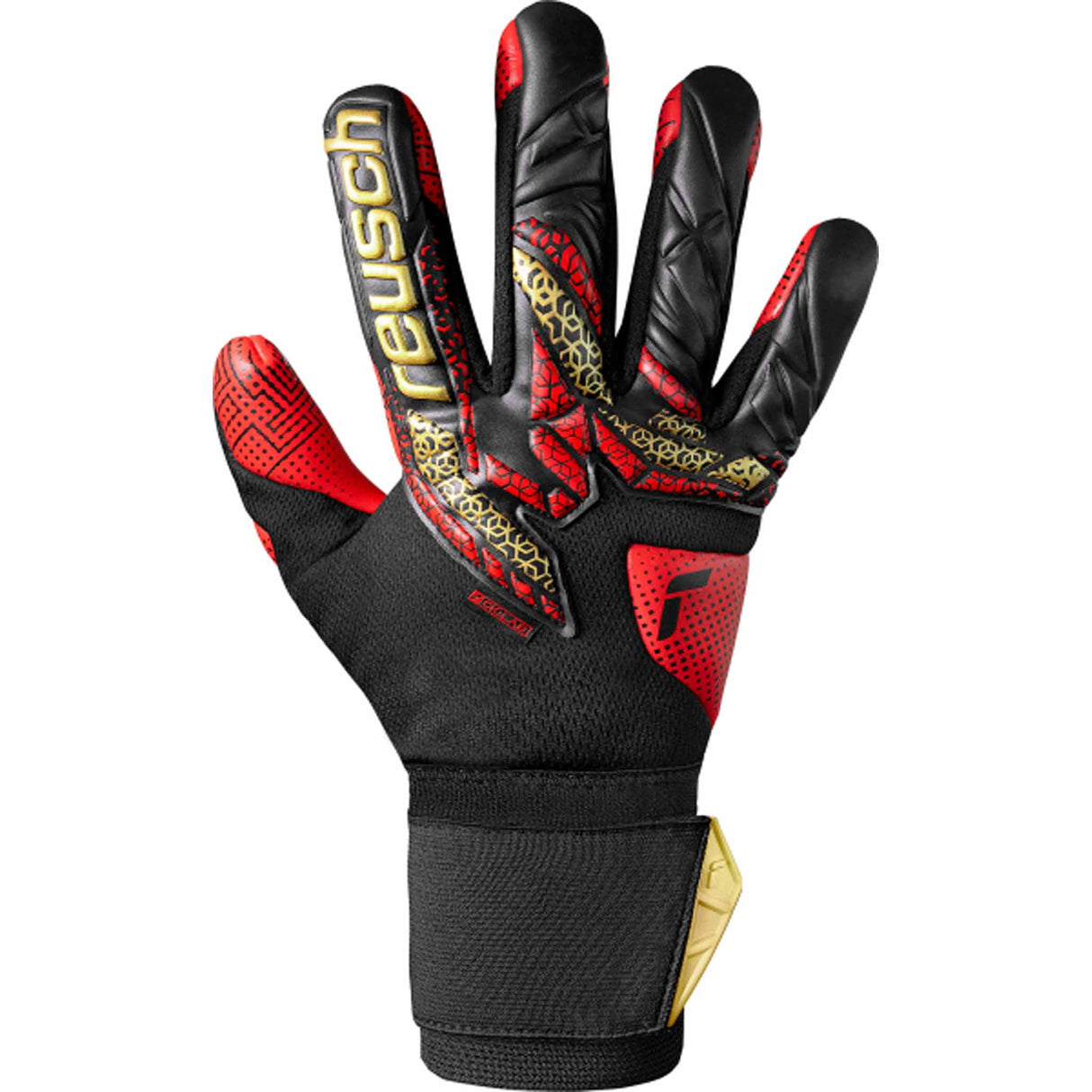 Reusch Attrakt Gold X Glueprint Goalkeeper Gloves - Black / Gold / Fiery Red