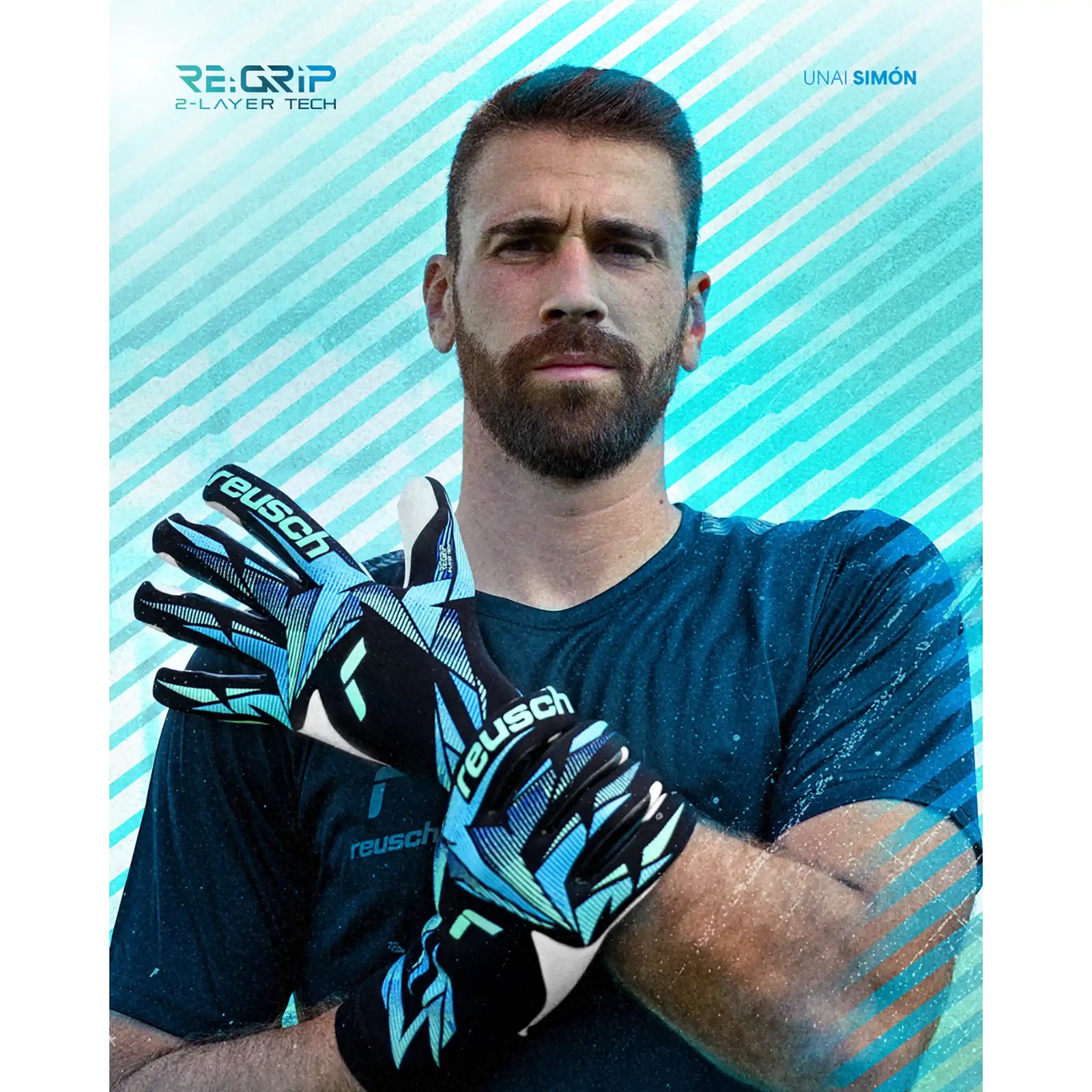 Reusch Attrakt RE:GRIP Strapless gants de gardien de soccer - Black / Ocean Light