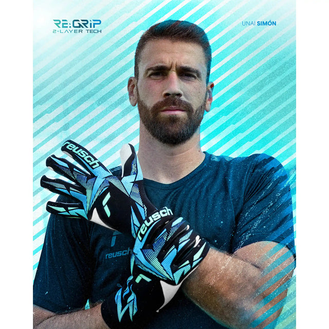 Reusch Attrakt RE:GRIP Strapless gants de gardien de soccer - Black / Ocean Light