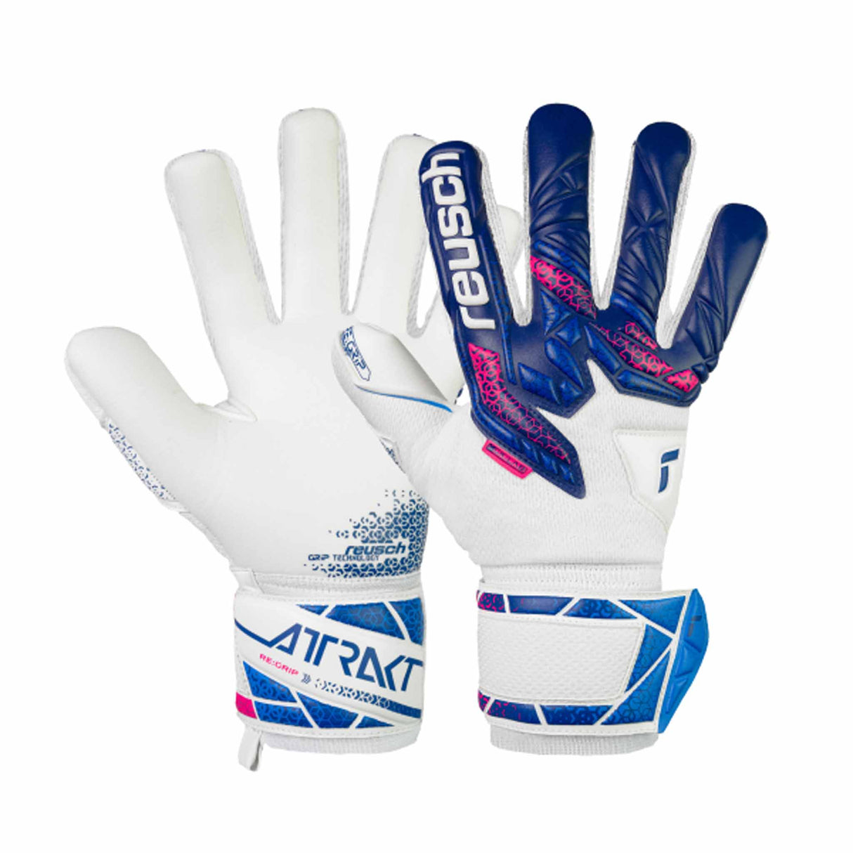 Reusch Attrakt RE:Grip NC Finger Support Goalkeeper Gloves - Blue / Pink / White