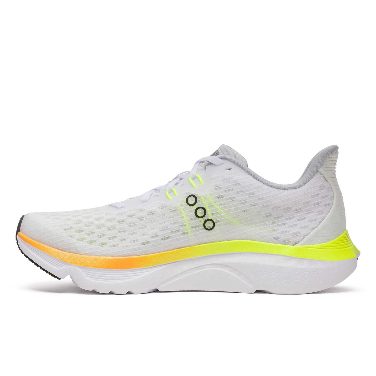 Saucony Kinvara 16 souliers de course homme lateral - White / Citron
