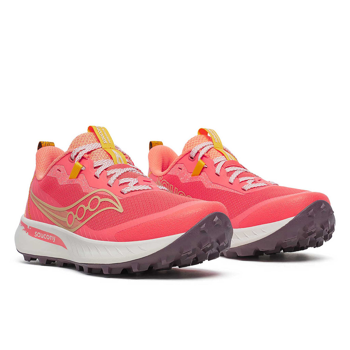 Saucony Peregrine 15 Women's Trail Running Shoes pair - Coral / Salmon