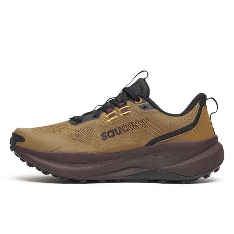 Saucony Xodus Ultra 4 souliers de course à pied trail homme lateral - Kodiak / Wine
