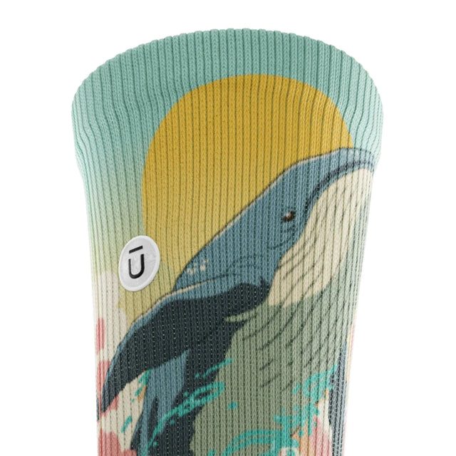 Outway Splashtacular Crew unisex running sock - Blue / Green - cuff close-up