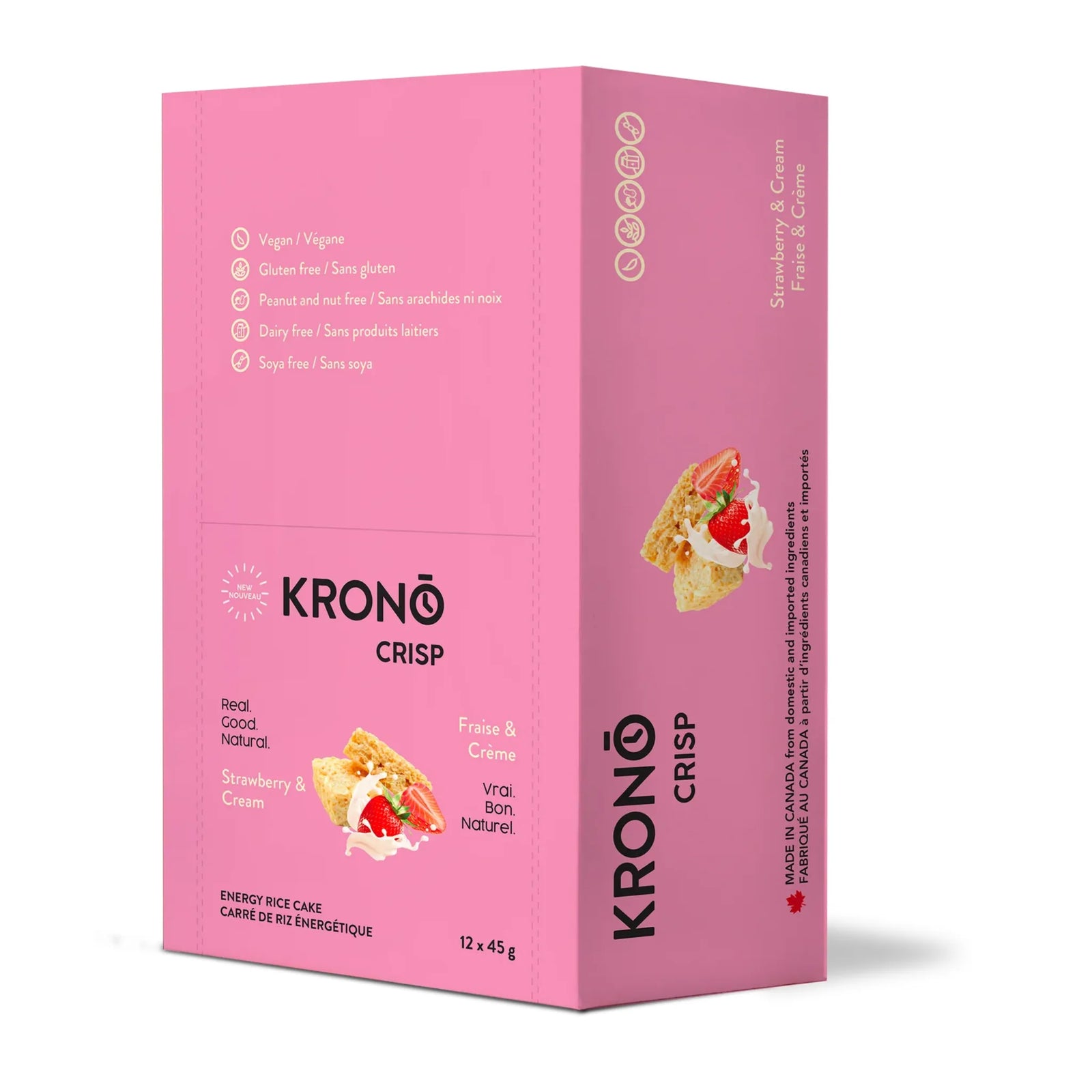 Krono Nutrition Barre de riz croustillant Fraise et crème - Boîte de 12