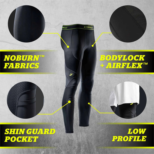 Storelli BodyShield NoBurn Turf Burn GK Leggings for Goalkeepers - Black