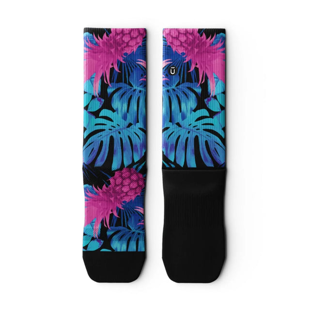 Outway Tropic Like It's Hot Crew unisex running sock - Pink / Blue - flat lay pair