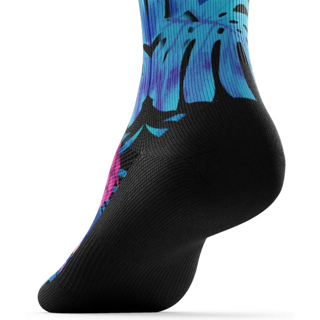 Outway Tropic Like It's Hot Crew unisex running sock - Pink / Blue - heel view