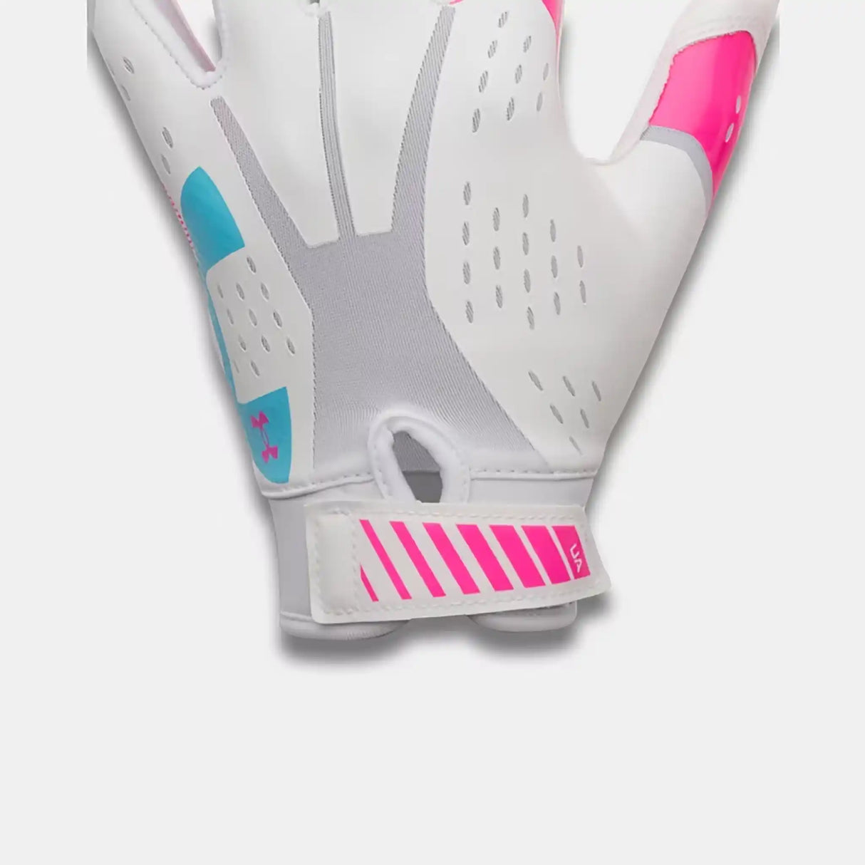 Under Armour Blur gants de football junior - White / Pink Rave / Fresco Blue