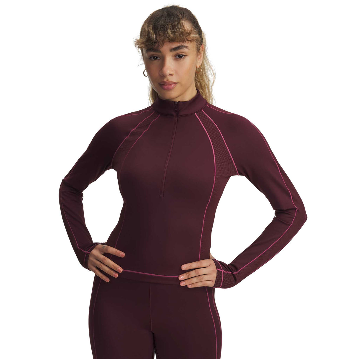 Under Armour ColdGear 1/2 Zip chandail femme - Dark Maroon / Fuchsia Dusk / Metallic Silver