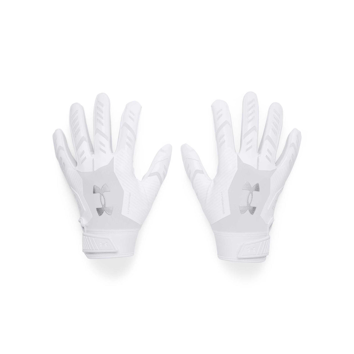 UA F9 Nitro gants de football américain -White / Distant Gray / Metallic Silver