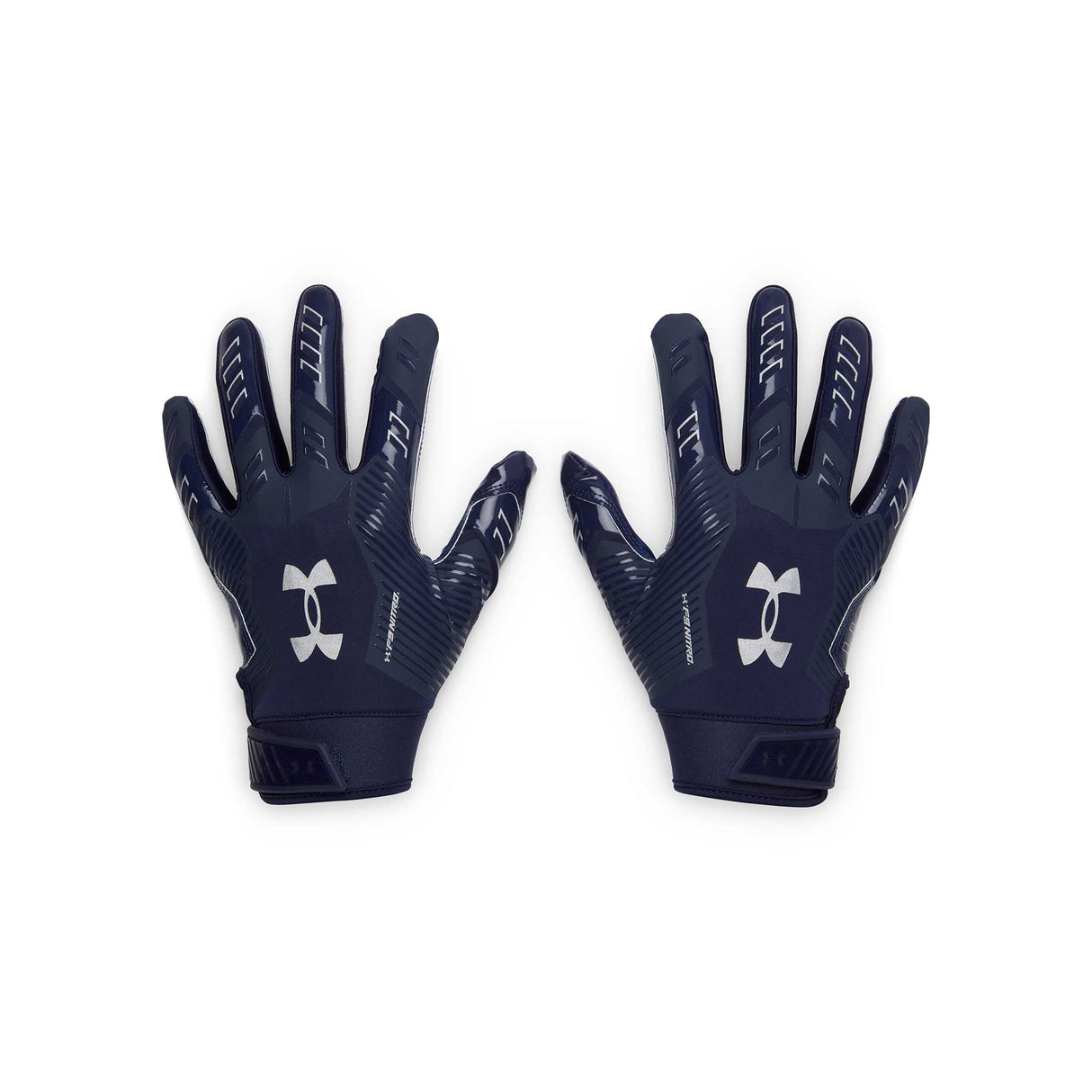 UA F9 Nitro gants de football américain -Midnight Navy / Midnight Navy / Metallic Silver