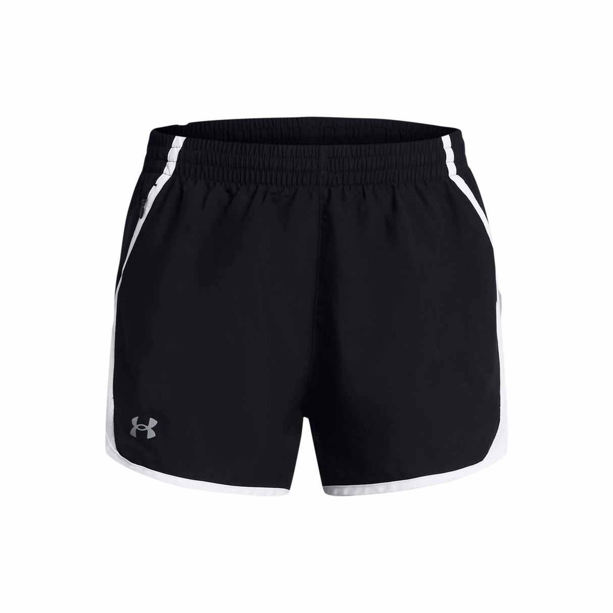 UA Fly-By short 8 cm (3 po) pour femme - Noir / Blanc