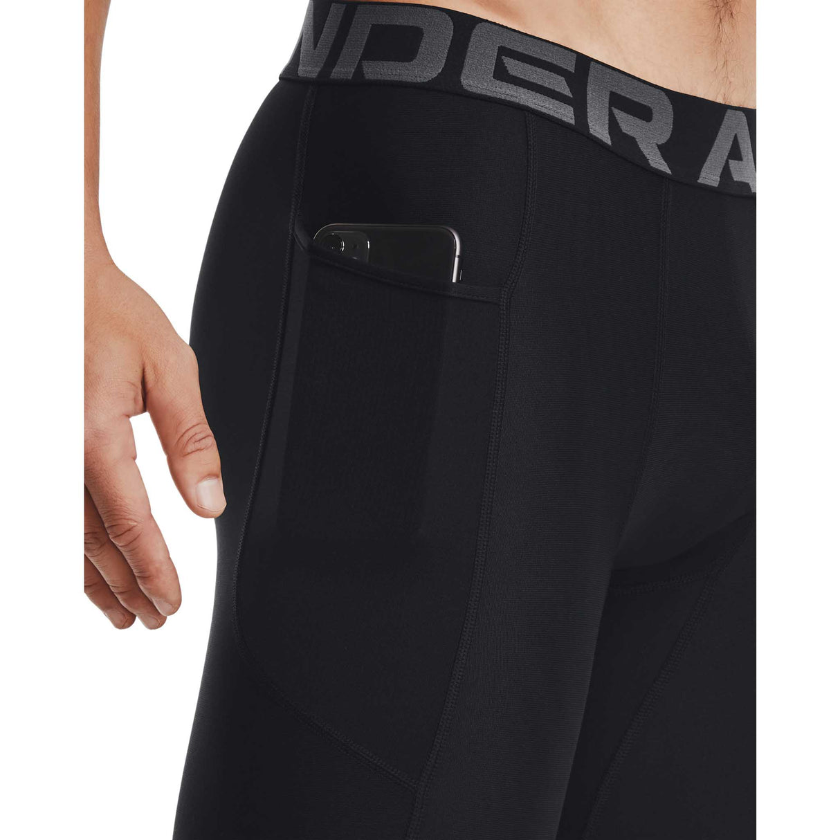 UA HeatGear Shorts 9 po avec poche pour homme poche - Noir / Blanc