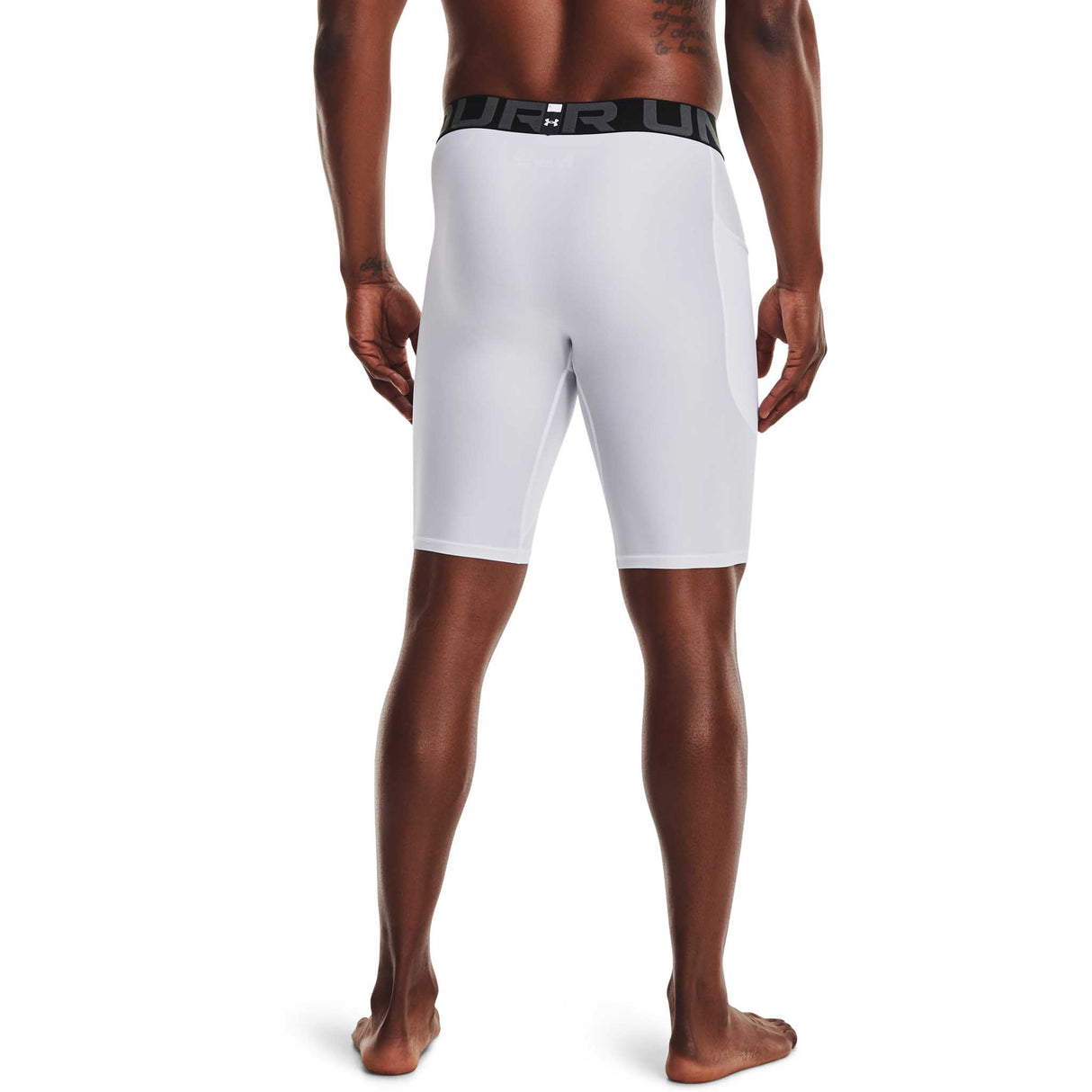 UA HeatGear Shorts 9 po avec poche pour homme dos - Blanc / Noir