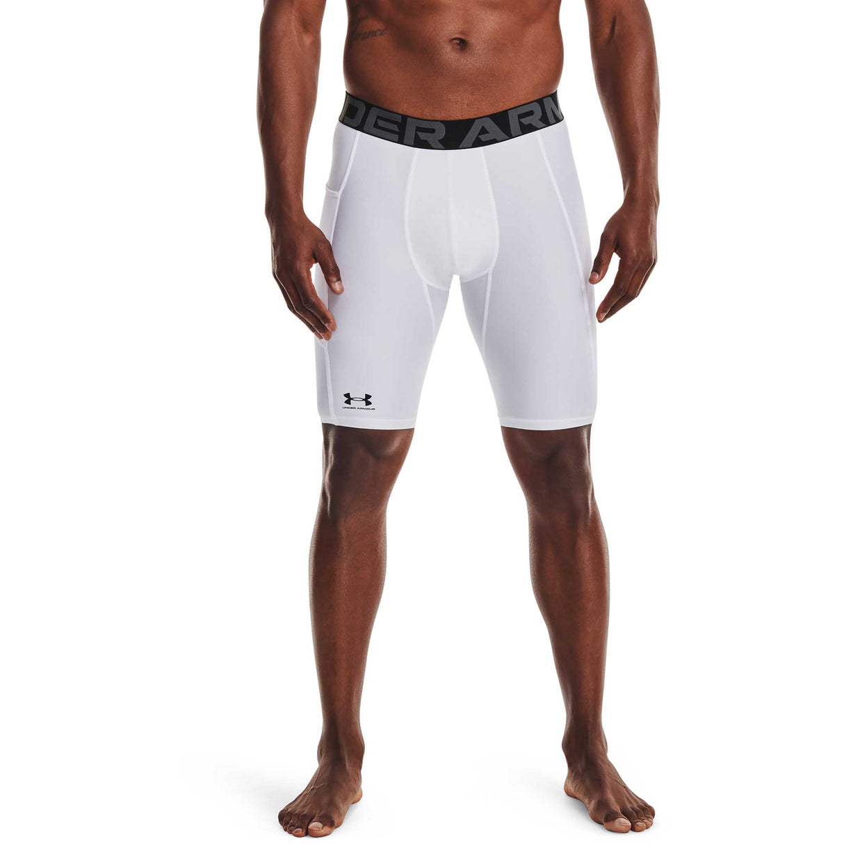 UA HeatGear Shorts 9 po avec poche pour homme - Blanc / Noir