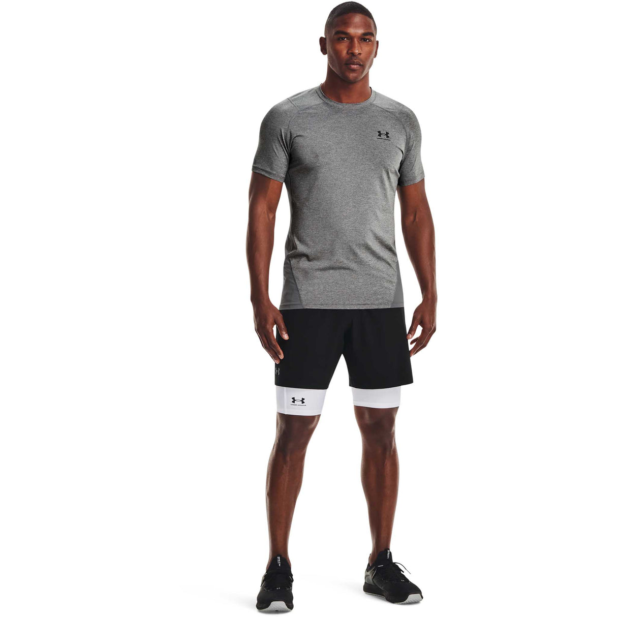 UA HeatGear Shorts 9 po avec poche pour homme live - Blanc / Noir