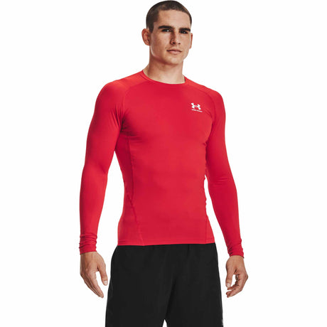 UA HeatGear Armour - Haut à manches longues pour homme - Rouge / Blanc