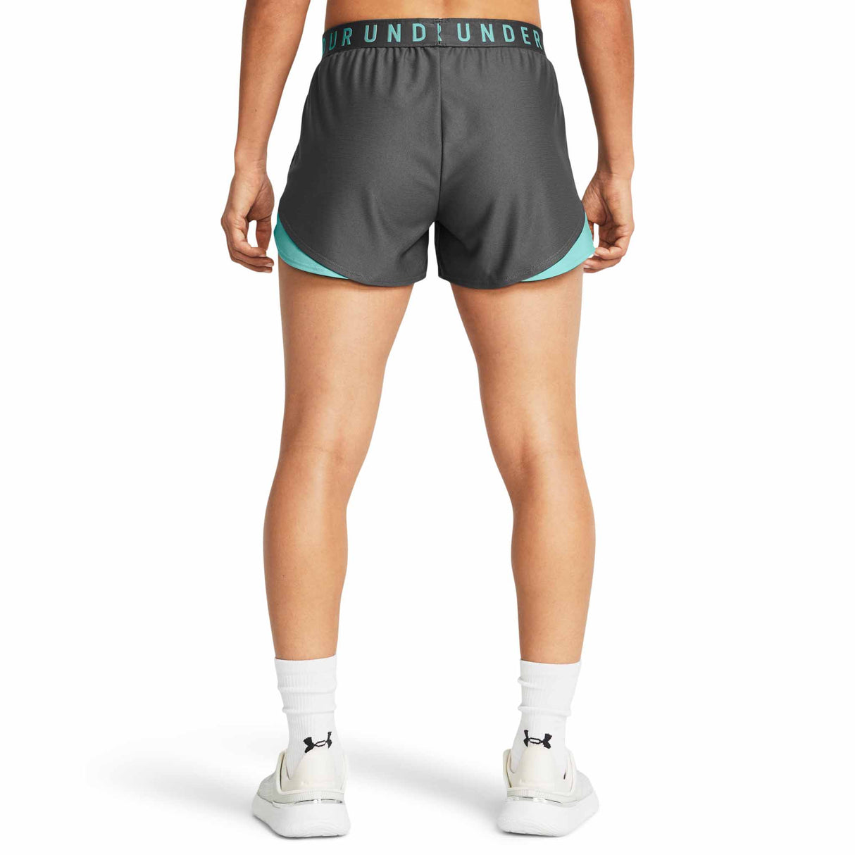 UA Play Up 3.0 Shorts sport pour femme dos live - Castlerock / Radial Turquoise