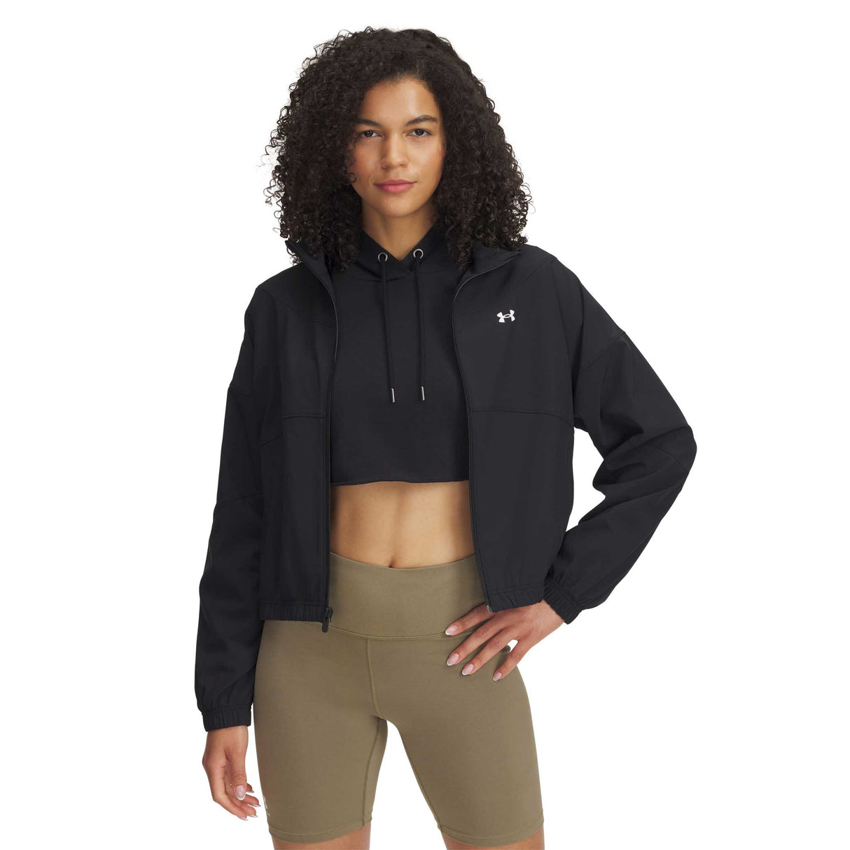 Under Armour Rival manteau sport en tissu tissé pour femme - Noir / Blanc