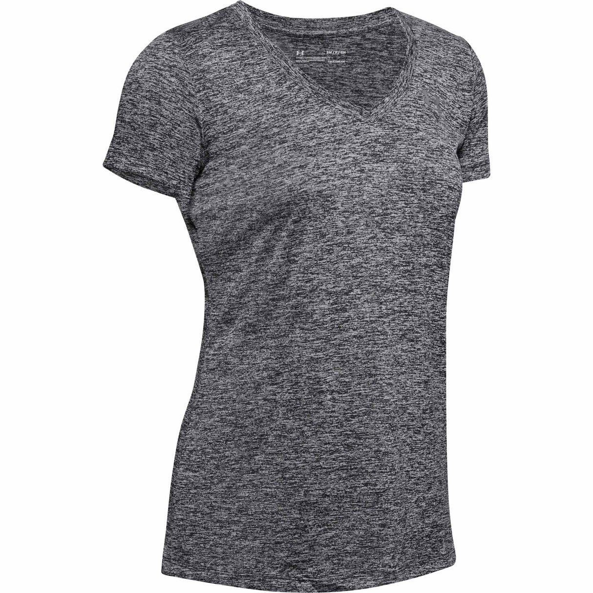 UA Tech Twist T-shirt col en V femme - Noir / Argent métallique