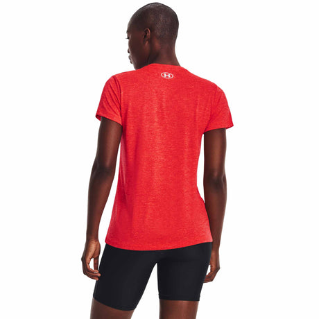 UA Tech Twist T-shirt col en V femme dos -Bêta / Grenade / Argent métallique