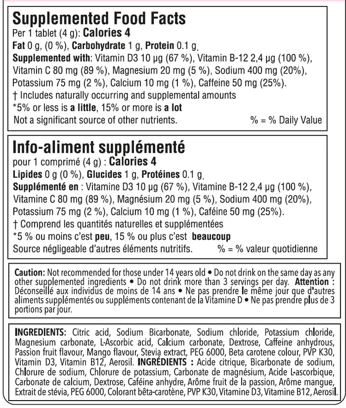 Krono Fizz Electrolytes - Passion Fruit & Mango - Nutrition Facts