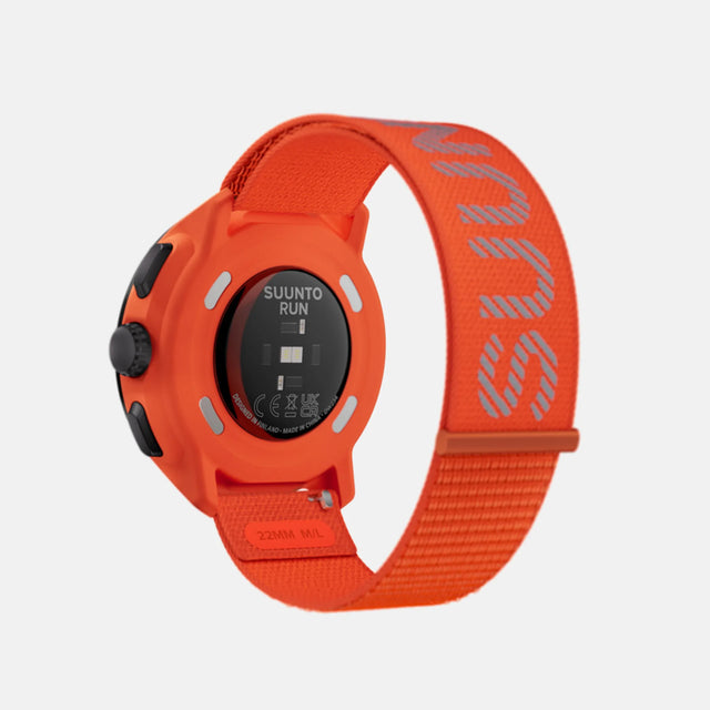 Montre GPS de course Suunto Run, coloris Coral Orange (bracelet textile) — vue arrière