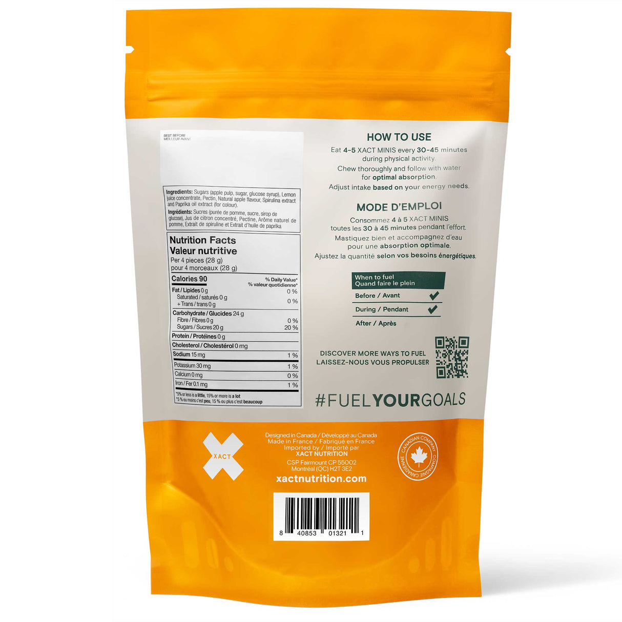 XACT Energy Minis 250g Fruit Bars - Orange Nutrition Facts