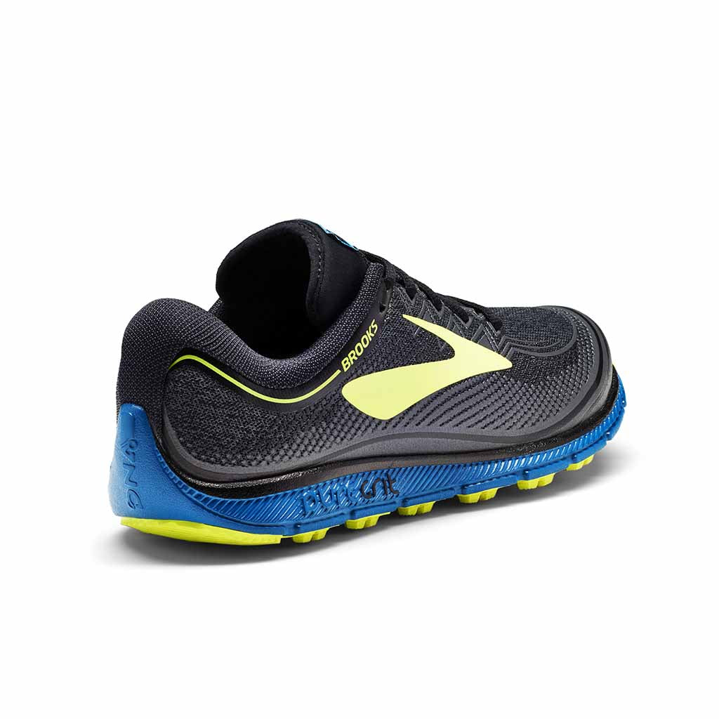 Soulier de course de trail Brooks Puregrit 6 pour homme noir jaune vue laterale post Soccer Sport Fitness