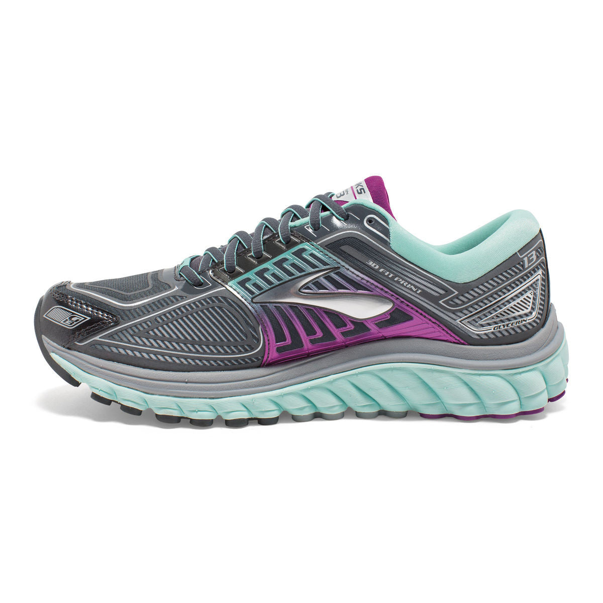 Brooks Glycerin 13 chaussure de course a pied femme gris mauve turquoise lv3