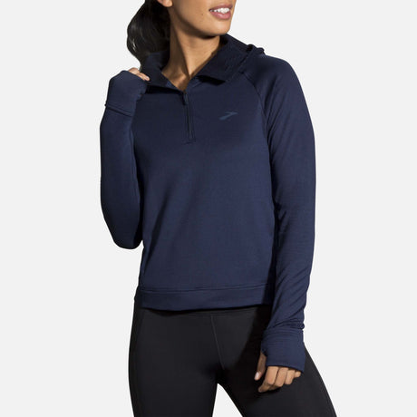 Brooks Notch Thermal Hoodie chandail de course à pied bleu marine femme face 2