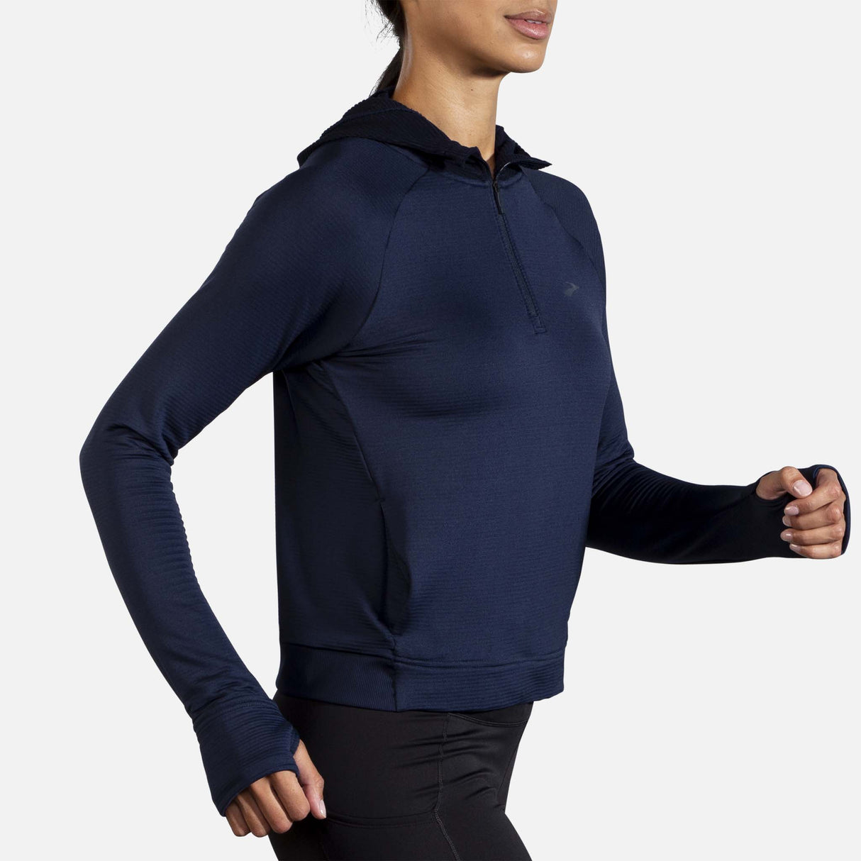 Brooks Notch Thermal Hoodie chandail de course à pied bleu marine femme lateral