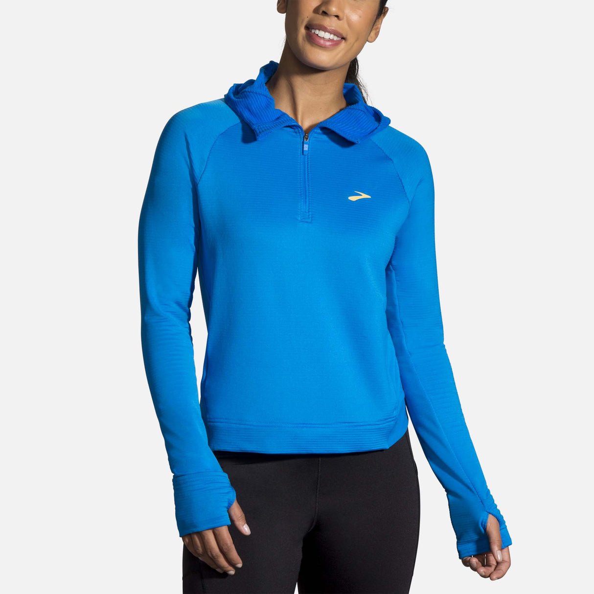 Brooks Notch Thermal Hoodie chandail de course à pied blue bolt femme face 2