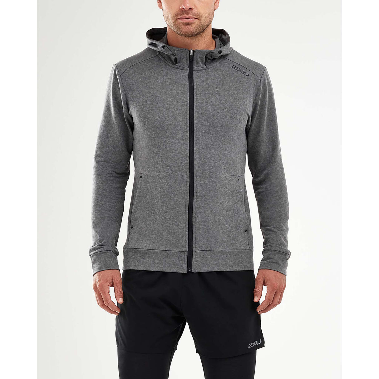 2XU Transit Zip Hoodie chandail kangourou gris homme