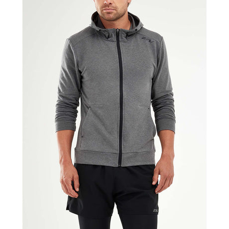 2XU Transit Zip Hoodie chandail kangourou gris homme