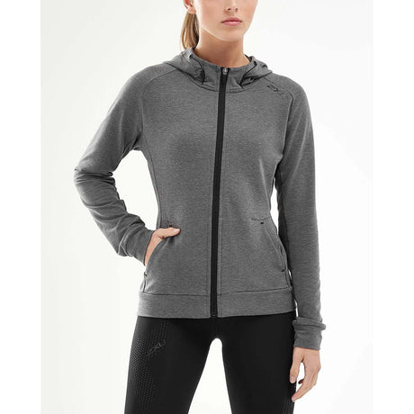 2XU Transit Zip Hoodie chandail kangourou gris  femme
